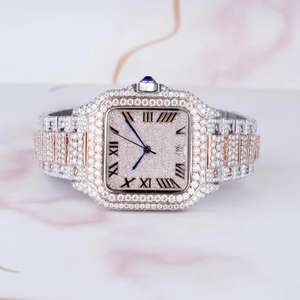 Montre en diamant VVS édition limitée, acier inoxydable, mouvement mécanique automatique, ton or et blanc, montre de luxe vintage - Product Image 6