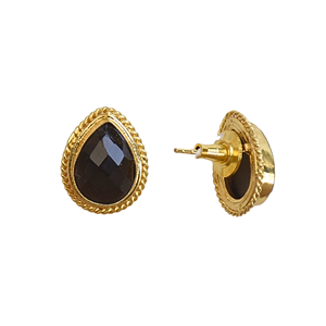Gold Plated Pear Cut Onyx Stud <b>Earrings</b> Women's Classic Bezel Setting Fashion Jewelry - Product Image 3