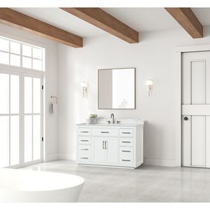 Mobile Bagno Moderno da 54 Pollici con Lavabo a Chiusura Ammortizzata e Mobiletto Contenitore in Legno Massello a 6 Cassetti - Product Image 1