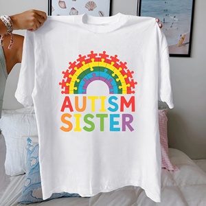 AUTISM SISTER Camiseta de manga corta de algodón puro con estampado informal para mujer, ajuste cómodo - Product Image 4