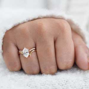 Dutch marquise Cut Diamond Dual Band Ring Set Lab Grown 2.00CT With 18K Yellow Gold Fine Proposal <b>Gift</b> <b>Her</b> <b>For</b> Wedding Occasion - Product Image 4
