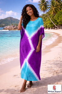 Women Custom <b>Kaftan</b> Dress Printed <b>Beach</b> Cover Up Loose Fit Silk Cotton Rayon Polyester Wholesale Manufacturer Supplier - Product Image 4