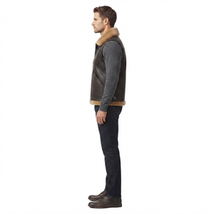 Chaleco de Aviador de Cuero Genuino para Hombre Hashbloom con Forro de Piel, Cierre de Cremallera Resistente al Viento, Ropa de Abrigo Otoño/Invierno, Estilo Motero - Product Image 3