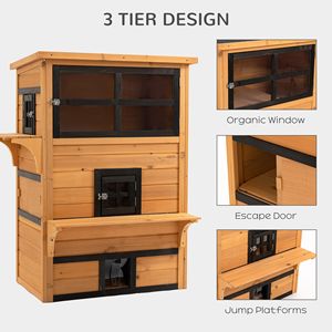 Abri pour chat d'extérieur à 3 niveaux résistant aux intempéries en jaune et noir avec 5 portes de sortie - Product Image 3