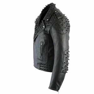 Men's Black <b>Punk</b> Studded Biker Leather <b>Jacket</b> - Product Image 2