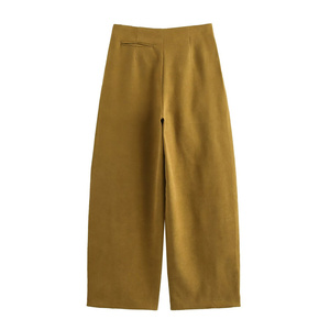 <b>High</b> Waist Solid Color Culottes Women's Loose Fit <b>Knee</b> Length Pants Autumn Minimalist Style Crepe Fabric Anti-Wrinkle - Product Image 2