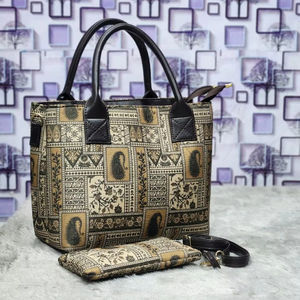 Bolso de Mano Exclusivo con Patrón Étnico Geométrico Jacquard – Juego de 2 Piezas con Correa Desmontable - Product Image 1