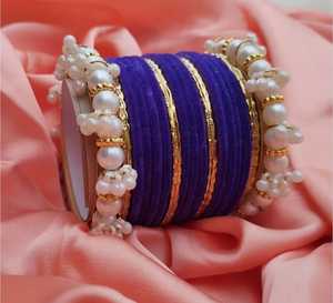 ชุดกำไลกำมะหยี่สีส้มประดับมุกและลูกปัดทองสำหรับผู้หญิง - Product Image 4