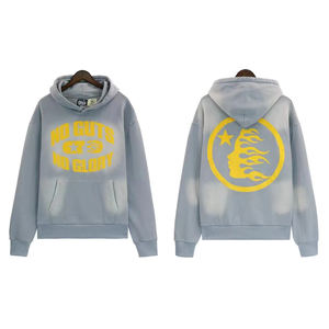 Sweat à capuche unisexe OEM style streetwear, personnalisé, brodé, délavé à l'acide, effet soleil, en molleton de coton épais 500 GSM, avec poche et motif graphique, coupe décontractée - Product Image 6