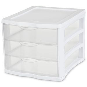 Lot de 2 unités de rangement à 3 tiroirs en plastique transparent blanc, pour comptoir ou bureau - Product Image 2
