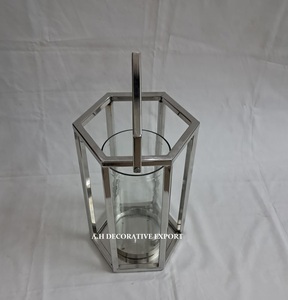 Luxury <b>Silver</b> Metal Pillar Candle Holder with House-Shape Frame Decorative Glass <b>Lantern</b> for Wedding and Event Centerpieces - Product Image 4