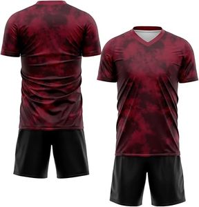 Camiseta de Fútbol Personalizada para Hombre, Cuello en V, Manga Corta, Impresión Sublimada, Camuflaje Rojo, 100% Poliéster, Absorbe la Humedad, Corte Atlético - Product Image 1