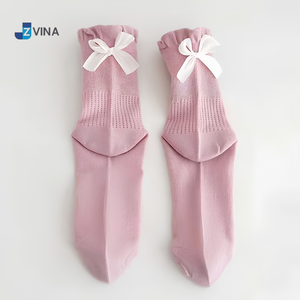Chaussettes personnalisées pour femmes JZVINA, décorées d'un nœud rose, respirantes, en coton tricoté et fibre de bambou, élégantes pour un usage quotidien au printemps - Product Image 1