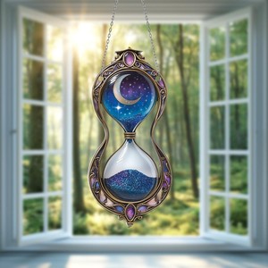 Sablier en verre avec cadre métallique bohème et motif lune et étoile pour la décoration de fenêtre - Product Image 5