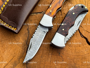 Natural Rosewood Exotic <b>Handle</b> Hand Forged Damascus Steel Industrial Serrated Edge Folder Pocket <b>Knife</b> Back Lock Custom OEM ODM - Product Image 6