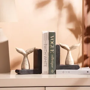 Ensemble de serre-livres en marbre Art Déco en forme de queue de baleine, finition marbrée artisanale, porte-livres pour étagères, bureau, salon - Product Image 3
