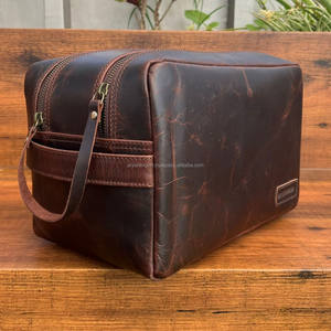 Kit de afeitado de viaje colgante grande al por mayor para hombres Kit Dopp de cuero genuino neceser de cuero de vaca bolsas de cosméticos para mujeres - Product Image 3