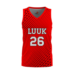 Maillot de basket-ball rouge en maille LUUK, col en V, sans manches, impression sublimée, joueur 26, unisexe, adulte, vêtements de sport respirants - Product Image 2