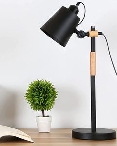 Contemporary Nordic Style Desk Lamp Metal Frame with Solid Wood Base Adjustable Reading Light Black <b>Table</b> Lamp for Home Decor - Product Image 6