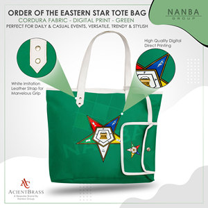 Eastern Star <b>Masonic</b> Green Waterproof Zipper Tote Bag | Embroidery Design Unisex <b>Masonic</b> Regalia <b>Gift</b> for Members - Product Image 4