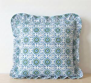 Fundas de Almohada Decorativas Cuadradas Bohemias con Estampado Floral y Hojas, Hechas a Mano con Tela 100% Algodón, Ecológicas y con Volantes - Product Image 6
