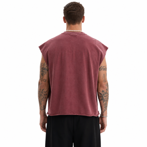 Débardeur tricoté sans manches respirant pour homme, couleur unie, coupe oversize, en coton, pour le sport, le fitness, le streetwear décontracté, effet délavé à l'acide - Product Image 6