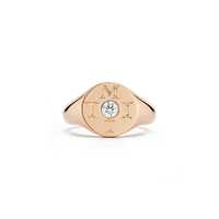 Anillo de sello con diamante cultivado en laboratorio de 0.25 ct, engaste de bisel en oro de 14k y 18k, banda llamativa de punta plana para dedo anular, anillo personalizado con letra/nombre, directo de fábrica