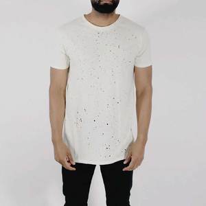 T-shirts déchirés à épaules tombantes pour hommes, 100 % coton, légers, impression de logo personnalisée, service OEM. - Product Image 1