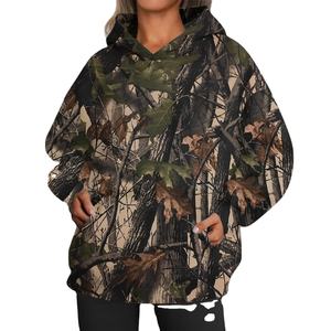 เสื้อมีฮู้ดซิปแขนยาวโอเวอร์ไซส์ผ้าโพลีเอสเตอร์พิมพ์ลายใบเมเปิ้ล - Product Image 4