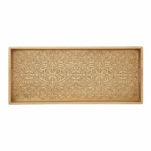 Plateau à chaussures rectangulaire en bois naturel moderne avec base en cannage pour la décoration et l'organisation de la maison au prix le plus bas - Product Image 3