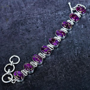 Top Quality Natural Purple <b>Copper</b> Turquoise 925 Sterling Silver Plated Handmade Link <b>Bracelet</b> Opaque Gemstone Jewelry OEM/ODM - Product Image 4