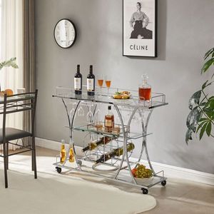 Carrello Bar in Vetro Argentato Elettrolitico con Portabottiglie e Portabicchieri per Servizio in Cucina e Uso Alberghiero - Product Image 2