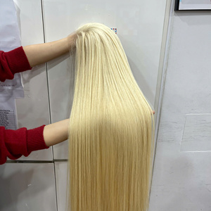Peluca de cabello humano rubio natural, la más vendida, con cierre de encaje central, lisa, para mujer, estilo suave, cabello virgen, proveedor. - Product Image 6
