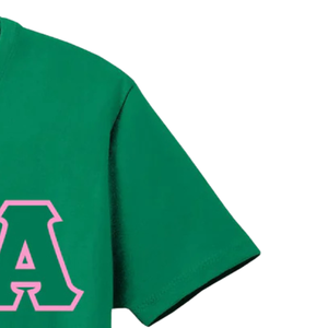 Camiseta AKA 3 con letras griegas bordadas, de algodón verde, cuello redondo, manga corta, suave, transpirable, informal, unisex, para uso diario. - Product Image 2