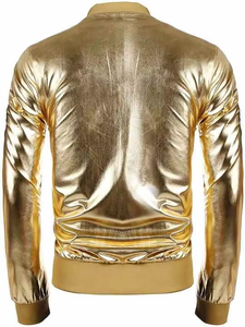 Chaqueta Bomber Dorada Metálica para Hombre, Chaqueta Varsity Brillante, Ropa de Calle para Fiestas Disco y Actuaciones en Escenario, OEM Personalizado - Product Image 2
