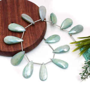 Natural Green Moonstone Faceted Pear Shape Beads 8 Inches 8.5x13.5 to 14.5x38 mm Gemstone for <b>Bracelet</b> Necklace Jewelry Making - Product Image 5