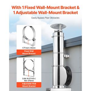 ชุดต่อท่อปล่องไฟขนาด 6 นิ้วผ่านผนัง ทำจากสแตนเลส 304 พร้อมฝาครอบกันฝนทรงกรวยด้านนอกแบบปรับได้ สำหรับเตาผิง - Product Image 5