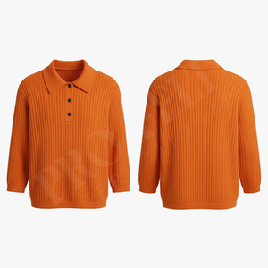 Polo en polyester de qualité supérieure, doux et côtelé, avec col boutonné, confortable et élégant, à manches longues, pour homme, décontracté - Product Image 3