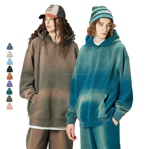 Venta al por mayor heavyweight pulóver ácido lavado de gran tamaño personalizado sin cuerda Sudadera con capucha vintage - Product Image 1