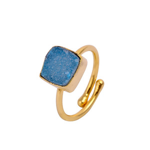 Women's Wholesale Modern Natural Druzy Bezel Setting <b>Adjustable</b> Gold-Plated Brass <b>Square</b> Gemstone Ring Elegant Jewelry - Product Image 6