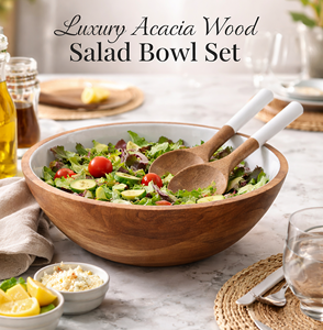 Juego de Ensaladera de Madera de Acacia de Lujo Premium de 30 cm con Revestimiento de Esmalte Blanco, Duradero, Libre de BPA, Ligero, con Servidores de Ensalada - Product Image 5
