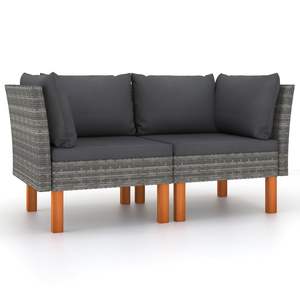 2pcs Poly Rattan and Solid Eucalyptus <b>Wood</b> <b>Corner</b> Sofas Patio Furniture Set - Product Image 1
