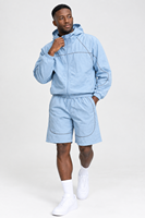 Ensemble de survêtement coupe-vent léger bleu clair pour homme, veste et short de sport personnalisés, ensemble décontracté deux pièces pour l'extérieur