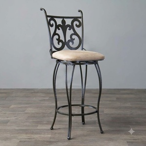 Tabourets de bar en fer forgé sur mesure en gros, chaises hautes commerciales en métal, mobilier d'extérieur pour jardin et balcon, coussin crème, style transitionnel - Product Image 2