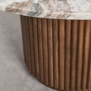 Table à manger ronde Vandana Hexa Zenova en pierre naturelle et bois de manguier Giselda - Product Image 5