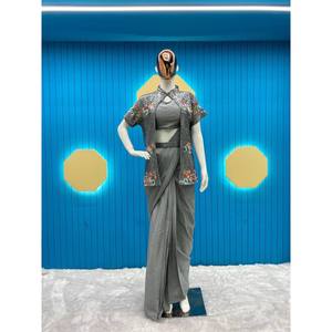 ส่าหรีพร้อมใส่พร้อมงานปักสำหรับงานปาร์ตี้และชุดคลับ - Product Image 2