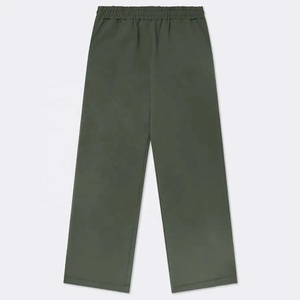 Men's Straight Fit Olive Green Cotton <b>Trousers</b> Elastic Waist Casual Autumn Wear Breathable Woven Fabric - Product Image 4