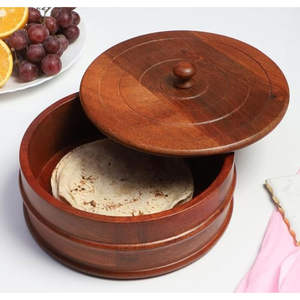 Casserole en bois avec couvercle, récipient de stockage pour roti et chapati |   Vernis écologique non toxique - Finition naturelle - Product Image 1