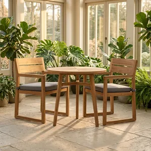 Modern <b>Round</b> <b>Wooden</b> <b>Dining</b> <b>Table</b> Scandinavian Style Stable Design for Outdoor Courtyard Use Natural Finish Home Furniture - Product Image 3