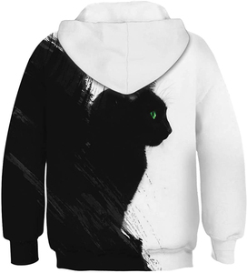 Sweat à capuche unisexe pour enfants, imprimé chat noir, en coton tricoté, décontracté, pour l'automne, coupe classique, design imprimé numérique - Product Image 6
